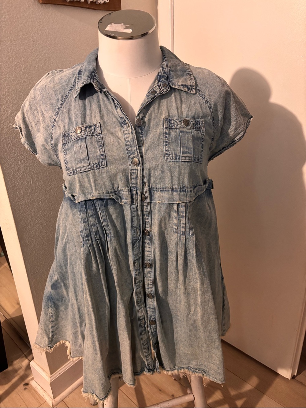 Free People Light Wash Denim Button-Up Shirt dress